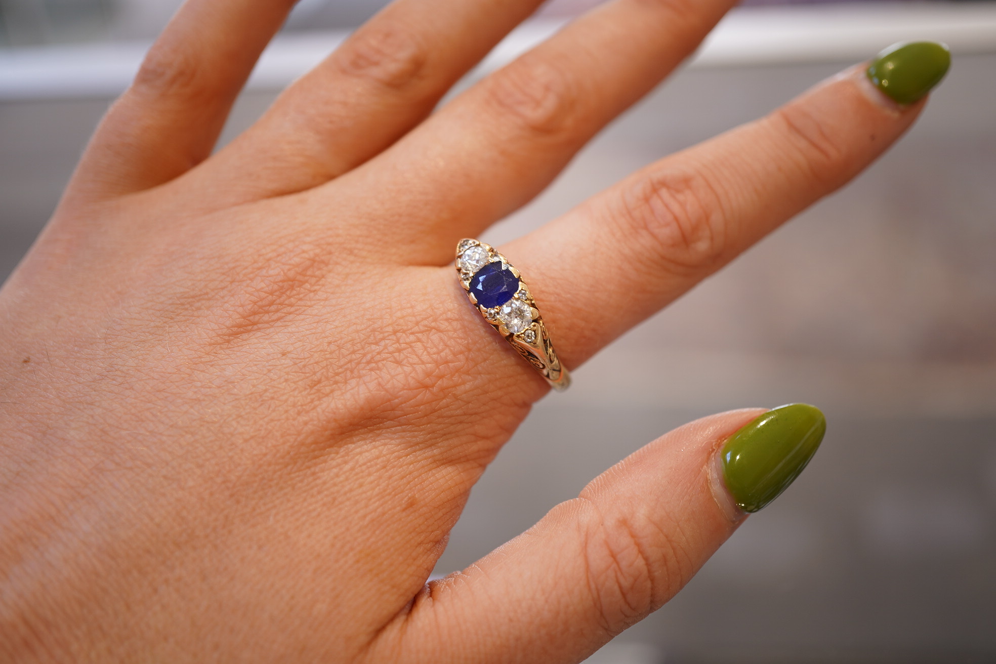 A sapphire and diamond ring, circa 1902